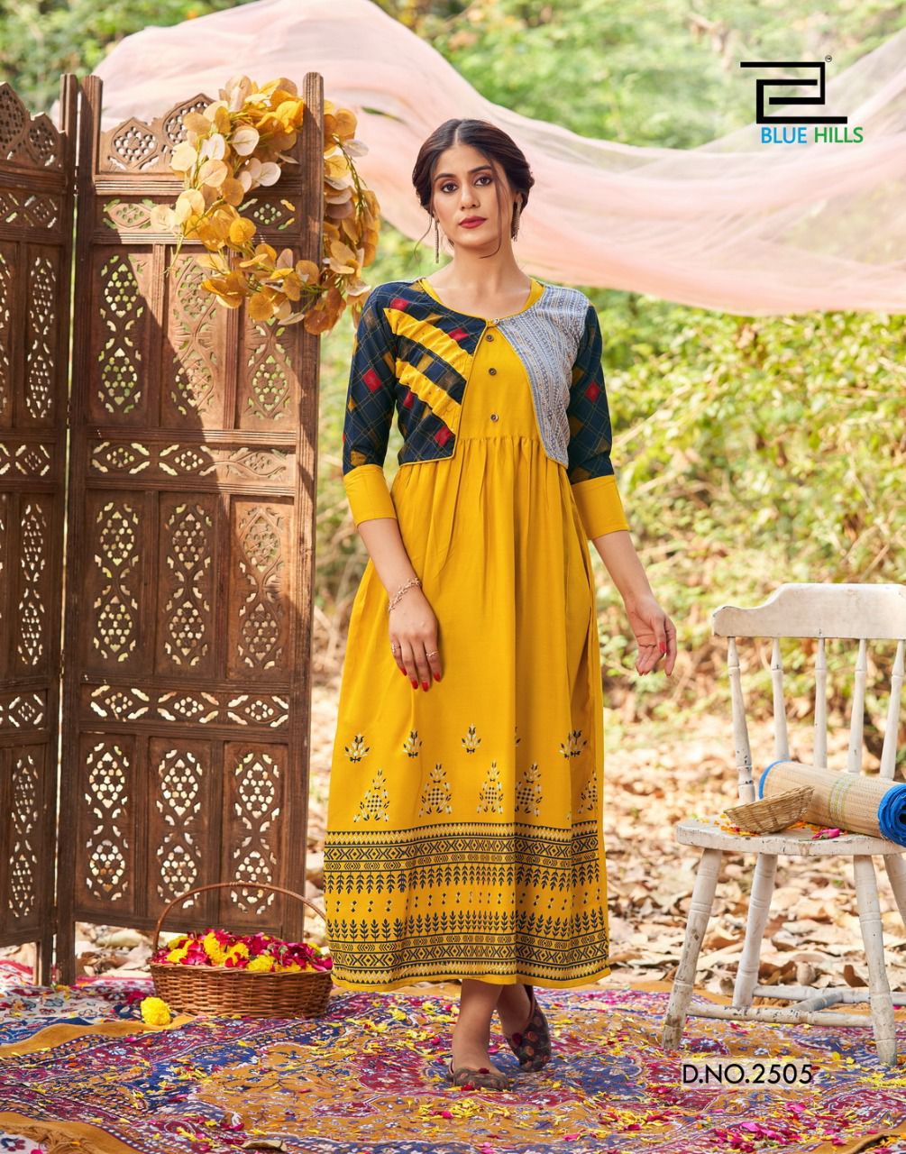 Blue Hills Trend 25 New Exclusive Wear Rayon Printed Kurti With Koti Collection